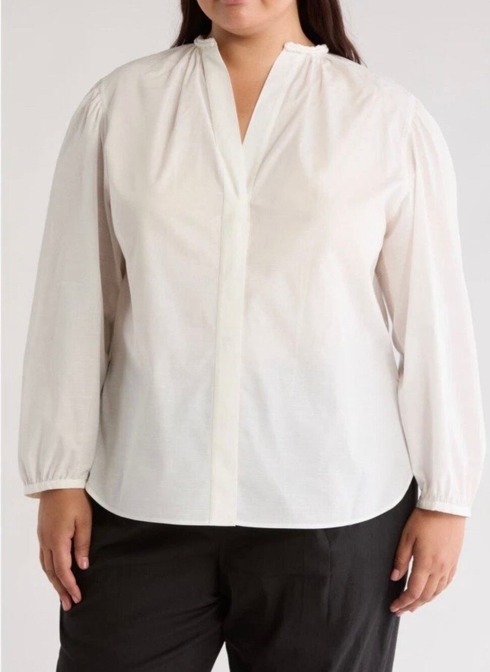 ✨NWT Vince Braid Trim Band Collar Blouse Minimalist Office Top Sz 2X